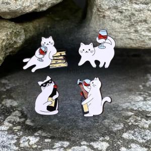 [COD] hegu เข็มกลัดแมวการ์ตูนสีขาวสำหรับไวน์แดงกระเป๋าเป้สะพายหลังน่ารักอุปกรณ์ตกแต่งเสื้อผ้าป้ายโลหะผสมสังกะสี
