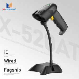 GTCODESTAR X-520AT Handheld Bar Code Scanner Wired USB Barcode Reader with Stand 1D Barcode Scanner for Warehouse Laser Barcode Scaning