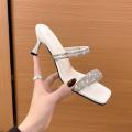 Womens High Heel Slim 7p Turn Horizontal Sandal Shoes Full Stone 2 Type Bearing Strap SD60. 