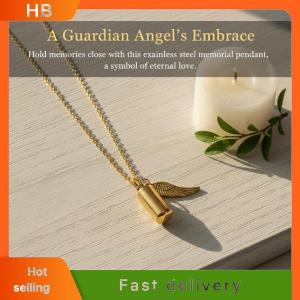 HB Stainless Steel Cremation  Necklace Memorial Urn Pendant Angel Wings for Family Friends Memory Jewelry Container
