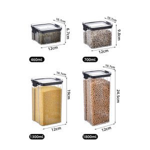 FYBEE Food Storage Containers Airtight Canisters Plastic Kitchen Box Container Storage Refrigerator Snack Candy Container Storage Candy Cookie Jar Coffee Container Canisters Jar Tank Transparent Sealed Cans 460ml 700ml 1300ml 1800ml