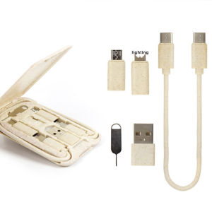 AU Gift set: multifunctional card data cable wheat straw biodegradable set 3-in-1 mobile phone charging cable