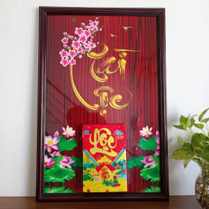 Lịch tết 2027 lịch tráng gương bằng gỗ chữ thư pháp Tài Lộc có gắn bloc lịch trang trí phòng khách