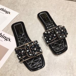 [Free Shipping] New WomenS Summer Slippers Square-Toed Open-Toed Flat-Soled Sandals Slip-On Outdoor Summer Slippers For Women