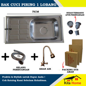 WASTAFEL / BAK CUCI PIRING 1 LOBANG UKURAN 75CM STAINLESS KOMPLIT / BAK CUCI PIRING ANTI KARAT / SINK CUCI PIRING