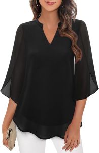 DSF Studio Casual Summer New Womens Petal Sleeve Top Loose V-Neck Chiffon Shirt