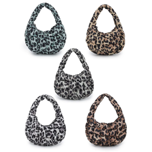 Women Puffer Bag Fashion Armpit Bag Dumplings Bag Trendy Handbags Leopard Print Shoulder Bag Quilted Underarm Bag