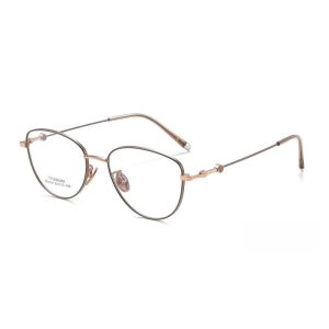 FIRADA Fashion Comfortable Glasses Retro Pure Titanium Cat Eye Eyeglasses Optical Prescription Eyewear Frame For Women MU101-BM