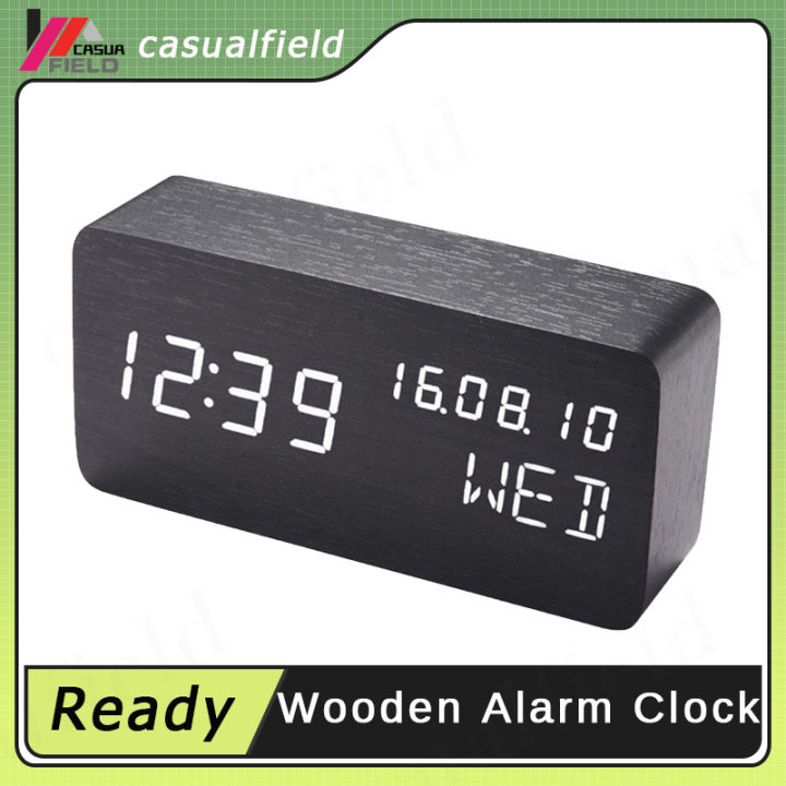 Desk Wooden Alarm Clock with Voice Control Date Temperature Adjustable