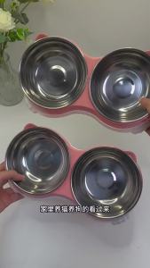 Pet Food and Water Bowl Stainless Steel Bowl 2-in-1 Design Bow Detail Removable Cover PetCatFoodWaterBowl cat and dog feeding dish removable pet bowl for daily home feeding