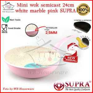 NEW panci supra mini wok 24cm white marble pastel turquoise / panci masak sayur anti lengket