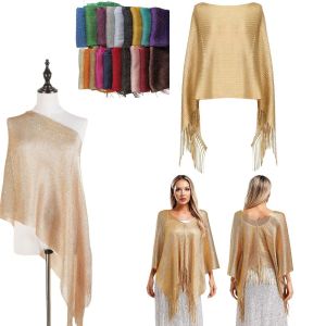 PLLEWY Bright Silk Women Scarf Gold Silver Shiny Lace Tassel Evening Dress Scarf Sun Protection Silk Shawl Wedding Occasion