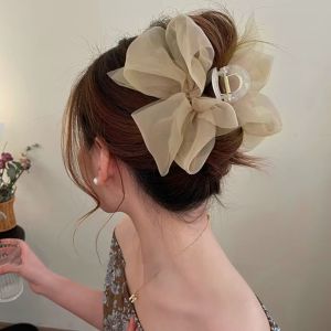 ERYRG ใหญ่มากๆ กิ๊บติดผมผ้าชีฟอง หวานหวานแหววว สไตล์ฝรั่งเศสแบบ คลิปฉลามโบว์ หรูหราสุดหรู อารมณ์ที่ดี จับผมผู้หญิง อุปกรณ์เสริมผม