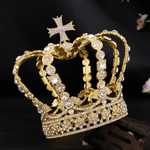 Male Cross Crown Baroque Bridal Wedding Crown Royal Queen King Tiara Birthday Party Hair Jewelry Accessories Prom Pageant Diadem