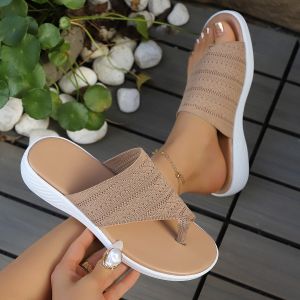 [Free Shipping] WomenS Large Size Sandals With Thick Soles Open-Toe Hollowed-Out Knitted Breathable Lightweight Soft-Soled Elastic  Hollowed-Out And Breathable