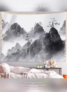 水墨山水风景画背景布挂布挂毯客厅房间装饰床头遮丑背景挂布