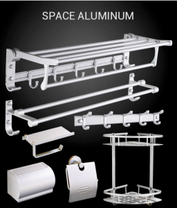 [SG Seller]Aluminum Punch Free  Bathroom  Folding Bath Towel Rack Toilet Rack