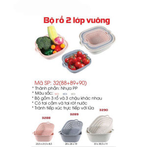 Rổ nhựa kèm chậu Việt Nhật Bộ rổ nhựa vuông kèm chậu rửa sau củ quả
