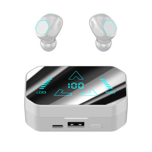 หูฟังไร้สาย ชุดหูฟังบลูทูธ นำร่อง Black Earbuds Long Standby Original High Quality M48 Sliding Cover Bluetooth Headset High Battery High-definition Mirror Digital Display M49 Wireless Headset Sports Running Exercise Music Headphones in-Ear Headphones