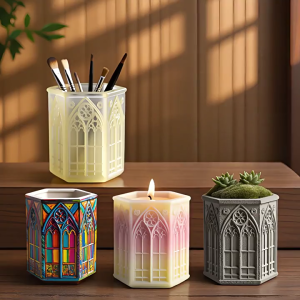 Detailed Church Window Cup Silicone Mold For Handmade Planters And Home Decoration Creative Projects