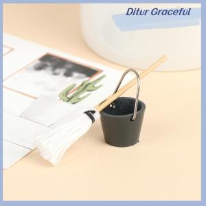 Ditur 1Set 1:12 Dollhouse Miniature Kitchen Garden Mop Bucket Doll House Decor Toy