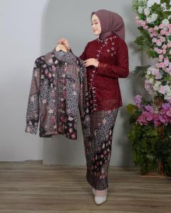 Setelan Kebaya Couple Etnis Jumbo Sintia LD 120cm Motif Batik Floral untuk Kondangan/Wisuda