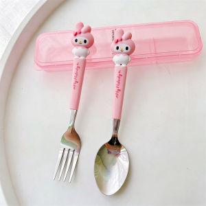Baby Cartoon Stainless Steel Spoon Fork Baby Feeding Set Toddler Training Fork Spoon BPA Free