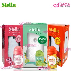 Stella Matic Box Set - Air Freshener Otomatis Multidekorasi (Jasmine/Green Fantasi/Red Berry/Natural Grape) + Aerosol Gratis