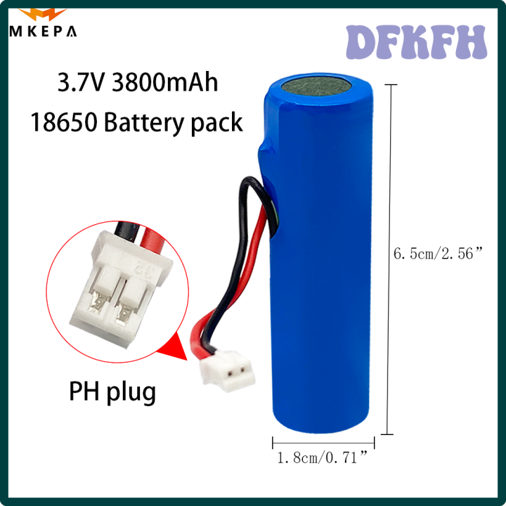 3.7V Li ion battery 3800mAh 18650 battery with spare socket DIY line ...