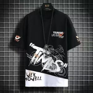 T-shirt lelaki musim panas versi korea baru cetak huruf tipis fesyen bernafas longgar kasual T-shirt