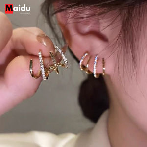 Maidu Jewelry Khuyên Tai Hình Học Bất Đối Xứng Khuyên Tai Dạng Hạt Cong Móng Vuốt Đơn Giản Cho Nữ Tai Nữ Đính Đá Zircon Dát Sang Trọng Nhẹ
