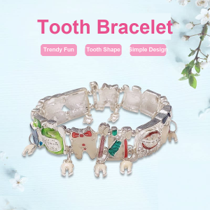 Tooth Shape Charm Bracelet Dental Themed Jewelry Dentist Gift For Women Nurses Graduation Fashion Bangle 9.5cm