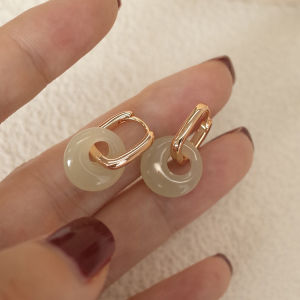 Fashion Ethnic Style Imitation Hetian Jade Ring Earrings for Women Retro Earrings