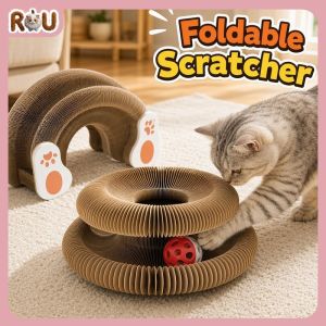 Cat Scratcher Board Foldable Accordion Durable Cardboard Ball Toy Interactive Teaser Indoor Pet Stress Relief