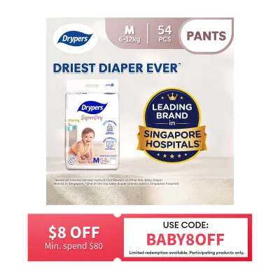 Drypers SuperDry Premium Pants Baby Diaper M 54s (6-12kg)