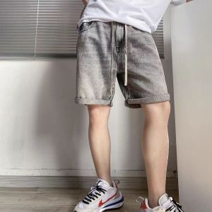 Summer Mens Loose Fit Denim Shorts with Pockets Casual Drawstring Wide Leg Shorts Jeans for Men