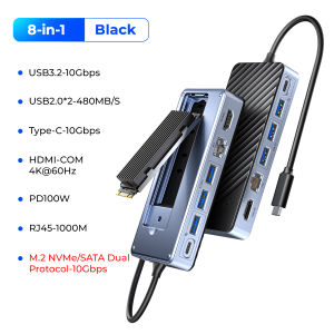ORICO USB Hub USB3.2 Gen2 M.2 SSD Enclosure with 8-IN-1 USB C  Docking Station 10Gbps PD 100W RJ45 SD/TF 4K HDMI for Laptop