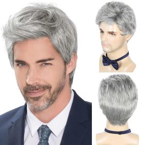 Hot buy mens wig partial short hair high temperature silk chemical fiber short hair full head cover wig