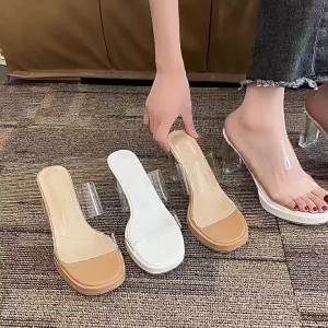 [Free Shipping] Womens High Heels 2025 Summer New Style Waterproof Platform Single Strap Comfortable Thick Heel Crystal Slippers Womens Sandals Womens Shoes