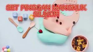 Keychild 3pcs Baby Bowl Feeding Set Silicone Bibs Non-silp Suction Bowl Silicone Spoon BPA Free