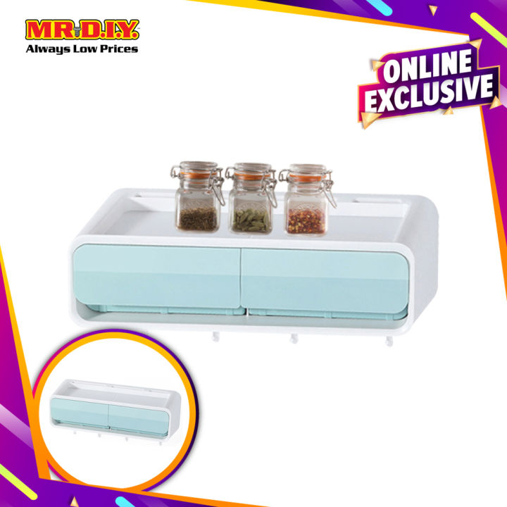 MR.DIY Plastic Wall-Mounted Storage Box with Hook Cyan (36cm x 12.5cm ...