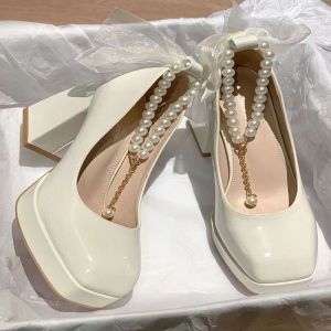 Womens Mary Jane Shoes Korean Leather Block Heels