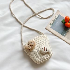 Crosail Kids Straw Bucket Bag Fashion Cute Decoration Messenger Bag Girls Boys Holiday Bag Beach Sling Bag
