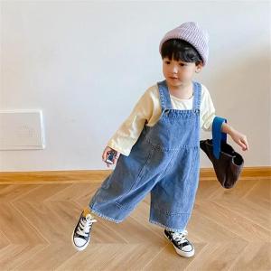 Autumn New Children Loose Overalls Boys Girls Casual All-Match Denim Trousers Spring Fall Solid Outwear 1-7Y Kids Bib Pants2026