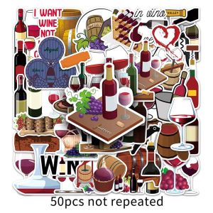 50pcs Red Wine Glass Bottle Cartoon Sticker Personalized Creative Graffiti Decal Decorative Luggage Laptop Mobile Phone Skateboard Water Cup Sticker