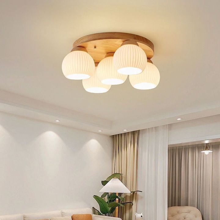Japanese Solid Wood Bedroom Chandelier Ceiling Light Nordic Living Room ...