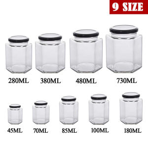 Clear Glass Jar Container with Black Lid Kitchen Spice Storage 45-730ML