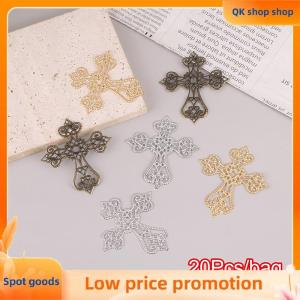 ✨QK shop✨ 20 Pcs Metal Filigree Cross Flowers Slice Charms Base Setting Jewelry DIY Components Filigree Charms Accessories