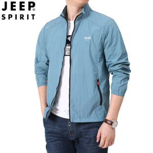 JEEP SPIRIT Mens Lightweight Jacket Summer Thin Standing Collar Sun Protection UPF50+ Outdoor Travel UV Protection Waterproof Fishing Suit Jacket