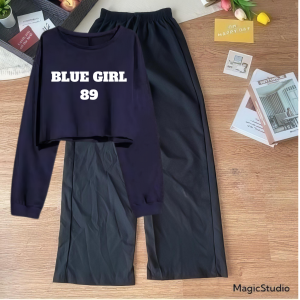 JOY Setelan Crop Lenka Model Oversized Dan Kulot Moola - Blue Girl 89